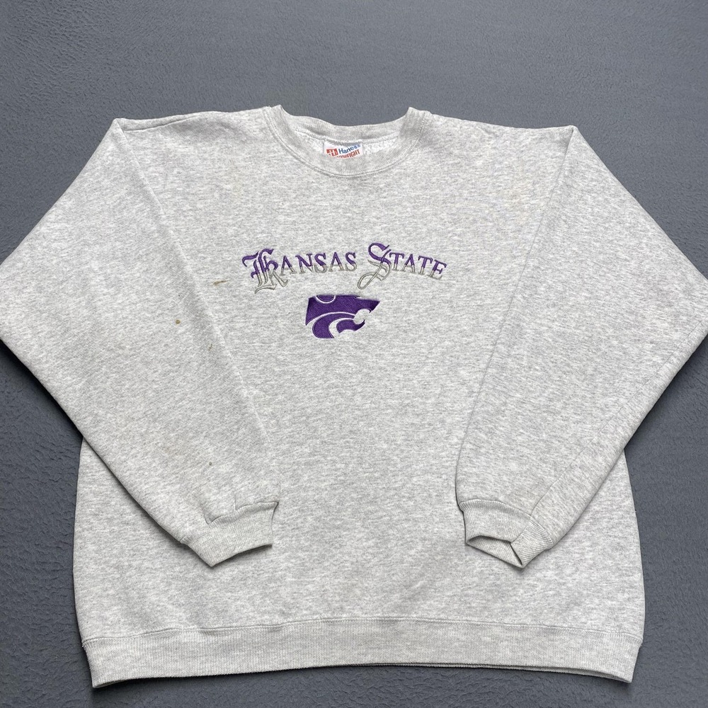 VTG Kansas State Wildcats Sweatshirt Mens Large Gray NCAA College Crewneck 90s‎